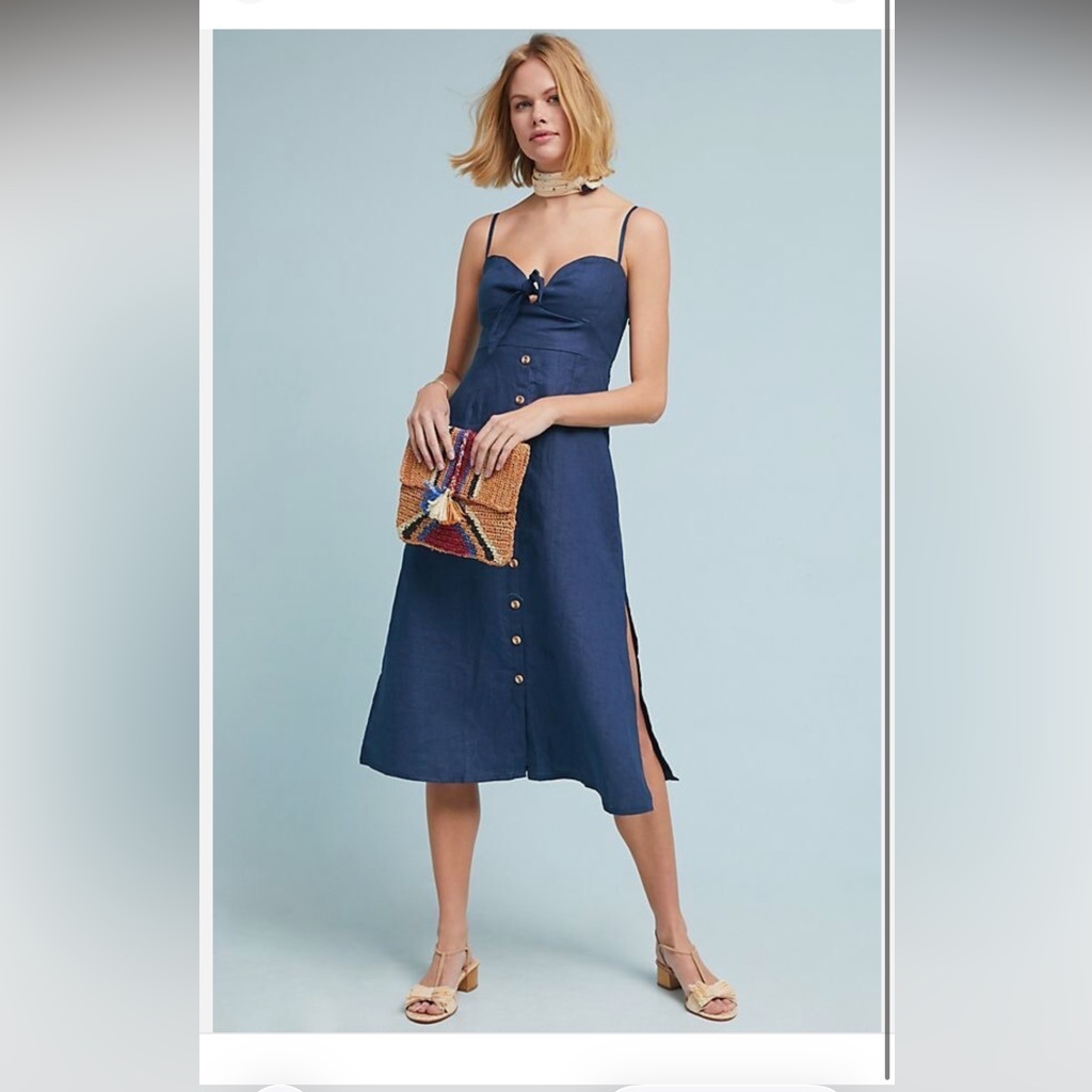 Faithfull The Brand Linen Navy Midi Dress